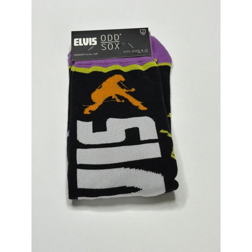ODD SOX Elvis Presley Graphic Crew Socks Fits Mens 8-12 Womens 9-13 Black Purple